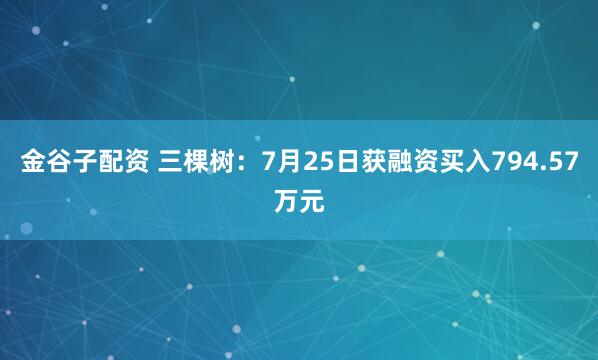 金谷子配资 三棵树：7月25日获融资买入794.57万元