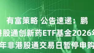 有富策略 公告速递：鹏华国证港股通创新药ETF基金2026年非港股通交易日暂停申购、赎回业务